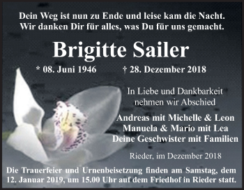 Traueranzeige von Brigitte Sailer von Mitteldeutsche Zeitung Quedlinburg