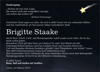 Traueranzeige von Brigitte Staake von Mitteldeutsche Zeitung Merseburg/Querfurt