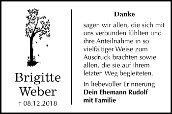 Traueranzeige von Brigitte Weber von Mitteldeutsche Zeitung Wittenberg