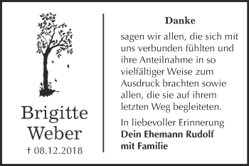 Traueranzeige von Brigitte Weber von Super Sonntag Wittenberg