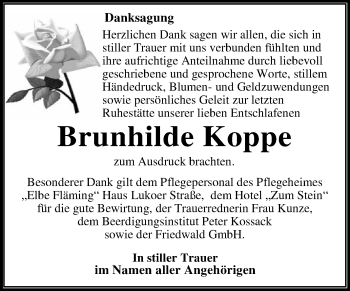 Traueranzeige von Brunhilde Koppe von WVG - Wochenspiegel Dessau / Köthen