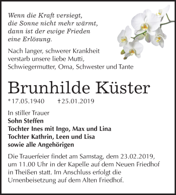 Traueranzeige von Brunhilde Küster von Mitteldeutsche Zeitung Zeitz