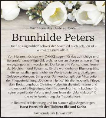 Traueranzeige von Brunhilde Peters von Mitteldeutsche Zeitung