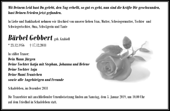 Traueranzeige von Bärbel Gebbert von Mitteldeutsche Zeitung Aschersleben