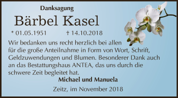 Traueranzeige von Bärbel Kasel von Super Sonntag Zeitz