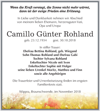 Traueranzeige von Camillo Günter Rohland von Mitteldeutsche Zeitung Aschersleben