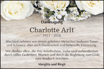 Traueranzeige von Charlotte Arlt von WVG - Wochenspiegel Dessau / Köthen