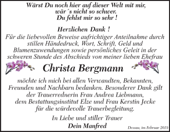 Traueranzeige von Christa Bergmann von Mitteldeutsche Zeitung Dessau-Roßlau