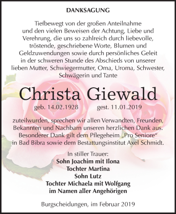 Traueranzeige von Christa Giewald von Mitteldeutsche Zeitung