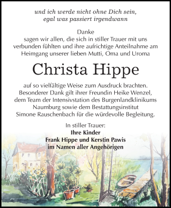 Traueranzeige von Christa Hippe von Mitteldeutsche Zeitung Merseburg/Querfurt