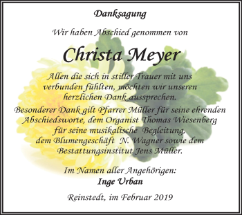 Traueranzeige von Christa Meyer von Mitteldeutsche Zeitung