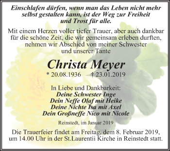 Traueranzeige von Christa Meyer von Mitteldeutsche Zeitung