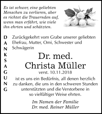 Traueranzeige von Christa Müller von Mitteldeutsche Zeitung Dessau-Roßlau