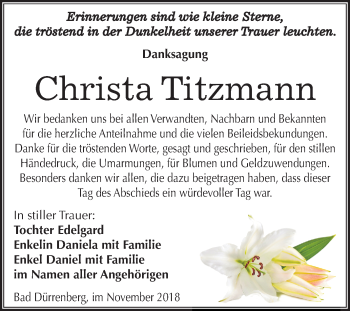 Traueranzeige von Christa Titzmann von Mitteldeutsche Zeitung Merseburg/Querfurt