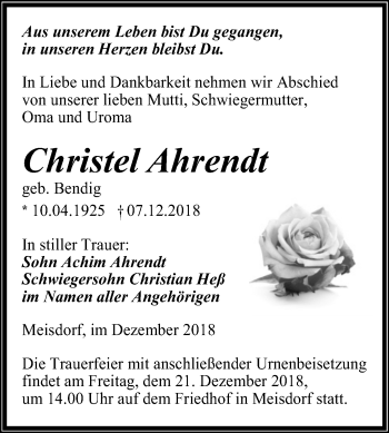 Traueranzeige von Christel Ahrendt von Mitteldeutsche Zeitung Quedlinburg