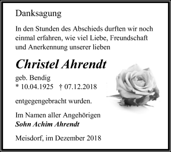 Traueranzeige von Christel Ahrendt von Super Sonntag Aschersleben