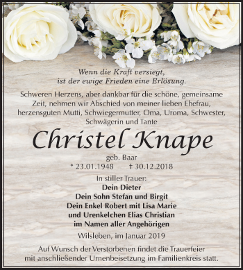 Traueranzeige von Christel Knape von Mitteldeutsche Zeitung Aschersleben