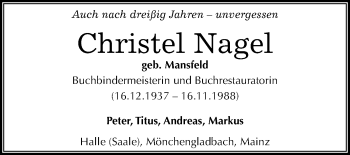 Traueranzeige von Christel Nagel von Mitteldeutsche Zeitung Halle/Saalkreis