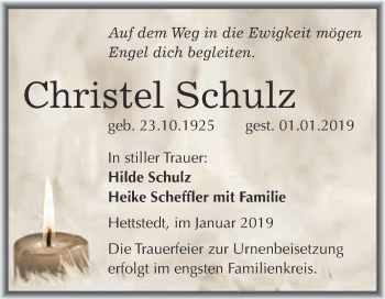 Traueranzeige von Christel Schulz von Wochenspiegel Mansfelder Land
