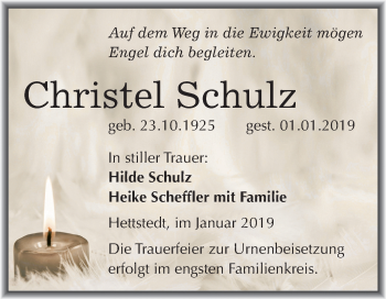 Traueranzeige von Christel Schulz von Mitteldeutsche Zeitung Aschersleben