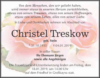 Traueranzeige von Christel Treskow von WVG - Wochenspiegel Merseburg