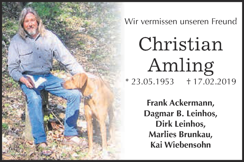  Traueranzeige für Christian Amling vom 23.02.2019 aus Super Sonntag Quedlinburg