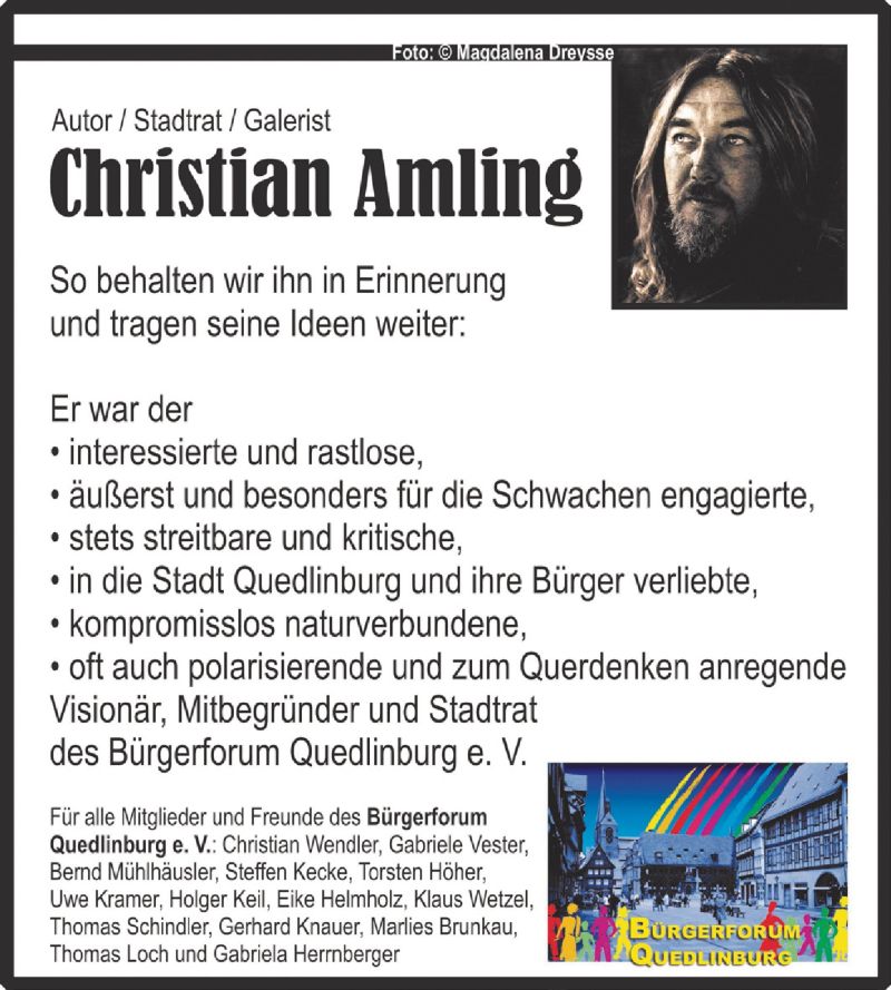  Traueranzeige für Christian Amling vom 27.02.2019 aus Mitteldeutsche Zeitung Quedlinburg