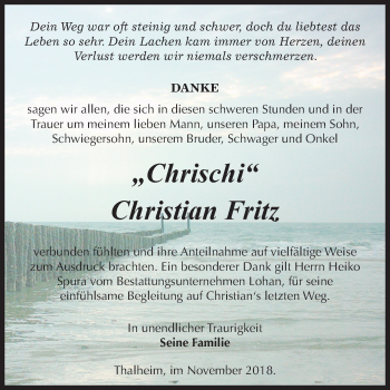 Traueranzeige von Christian Fritz von Mitteldeutsche Zeitung Bitterfeld