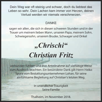 Traueranzeige von Christian Fritz von WVG - Wochenspiegel Bitterfeld
