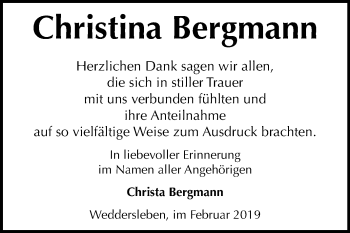 Traueranzeige von Christina Bergmann von Mitteldeutsche Zeitung Quedlinburg