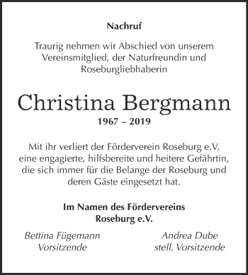 Traueranzeige von Christina Bergmann von Super Sonntag Quedlinburg