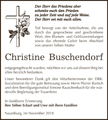 Traueranzeige von Christine Buschendorf von WVG - Wochenspiegel NMB / WSF / ZTZ