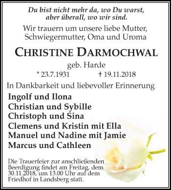 Traueranzeige von Christine Darmochwal von Mitteldeutsche Zeitung Halle/Saalkreis