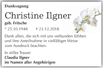 Traueranzeige von Christine Ilgner von WVG - Wochenspiegel Merseburg