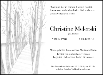 Traueranzeige von Christine Melerski von Mitteldeutsche Zeitung Sangerhausen