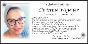 Traueranzeige von Christine Wegener von WVG - Wochenspiegel Wittenberg