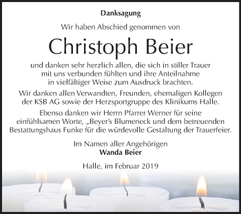 Traueranzeige von Christoph Beier von Mitteldeutsche Zeitung Halle/Saalkreis