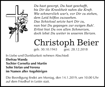 Traueranzeige von Christoph Beier von Mitteldeutsche Zeitung Halle/Saalkreis