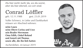 Traueranzeige von Conrad Löffler von Super Sonntag Aschersleben