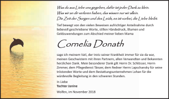 Traueranzeige von Cornelia Donath von WVG - Wochenspiegel Bitterfeld