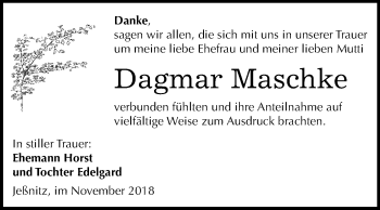 Traueranzeige von Dagmar Maschke von Mitteldeutsche Zeitung Bitterfeld