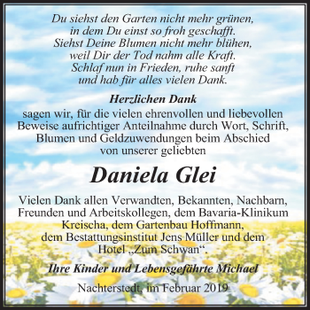 Traueranzeige von Daniela Glei von Mitteldeutsche Zeitung Aschersleben