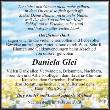 Traueranzeige von Daniela Glei von Super Sonntag Aschersleben