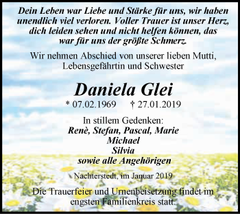 Traueranzeige von Daniela Glei von Super Sonntag Aschersleben