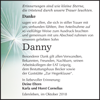 Traueranzeige von Danny  von Mitteldeutsche Zeitung Sangerhausen