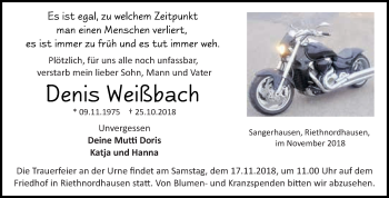 Traueranzeige von Denis Weißbach von Super Sonntag SGH Mansf. Land