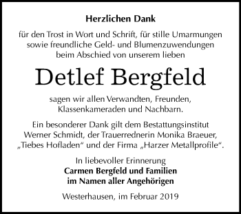 Traueranzeige von Detlef Bergfeld von Mitteldeutsche Zeitung
