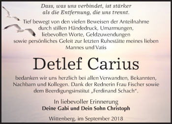 Traueranzeige von Detlef Carius von Mitteldeutsche Zeitung Wittenberg