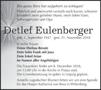 Traueranzeige von Detlef Eulenberger von WVG - Wochenspiegel Wittenberg