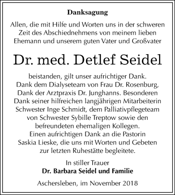 Traueranzeige von Detlef Seidel von Mitteldeutsche Zeitung Aschersleben